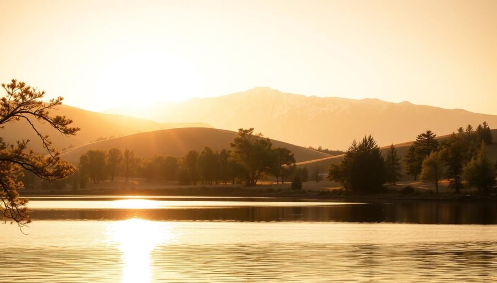 A tranquil landscape with a thoughtful, introspective mood. In the foreground, a serene lake reflects the soft, golden rays of the setting sun, creating a shimmering mirror-like surface. Gently sloping hills in the middle ground are dotted with lush, verdant trees, their branches swaying softly in the breeze. The background is dominated by a majestic mountain range, their peaks capped with a dusting of snow, silhouetted against a warm, pastel-hued sky. A sense of contemplation and inner reflection pervades the scene, inviting the viewer to pause and ponder the deeper meaning of life. A tranquil landscape with a thoughtful, introspective mood. In the foreground, a serene lake reflects the soft, golden rays of the setting sun, creating a shimmering mirror-like surface. Gently sloping hills in the middle ground are dotted with lush, verdant trees, their branches swaying softly in the breeze. The background is dominated by a majestic mountain range, their peaks capped with a dusting of snow, silhouetted against a warm, pastel-hued sky. A sense of contemplation and inner reflection pervades the scene, inviting the viewer to pause and ponder the deeper meaning of life.
