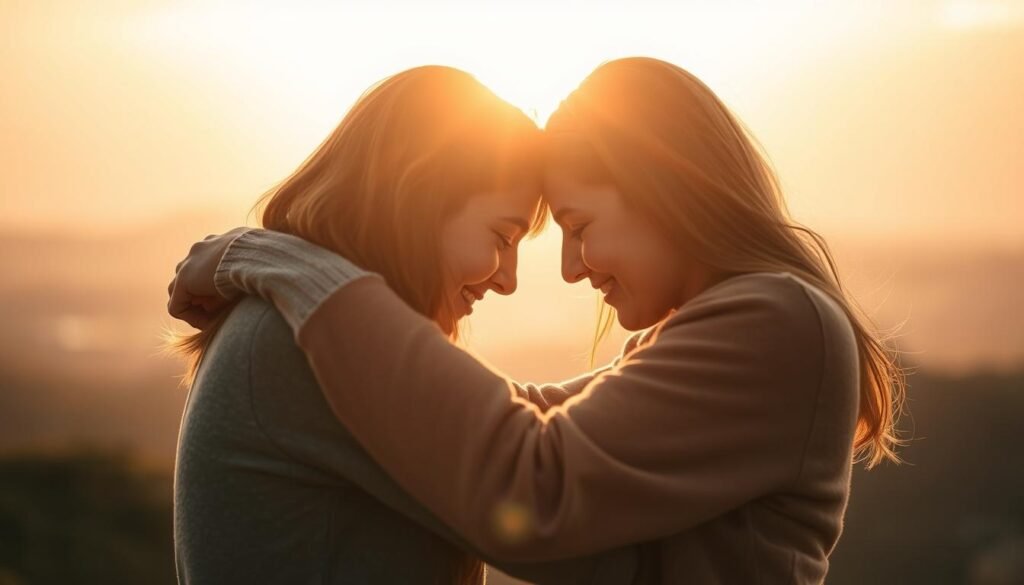 A warm and intimate embrace between two close friends, their arms intertwined as they lean in, foreheads touching. The lighting is soft and golden, casting a cozy glow on their faces, conveying a deep sense of trust and connection. The background is a serene, blurred landscape, allowing the focus to remain solely on their heartfelt moment. The composition is balanced and intimate, drawing the viewer in to experience the profound bond between the subjects. The overall atmosphere is one of genuine, unwavering friendship. A warm and intimate embrace between two close friends, their arms intertwined as they lean in, foreheads touching. The lighting is soft and golden, casting a cozy glow on their faces, conveying a deep sense of trust and connection. The background is a serene, blurred landscape, allowing the focus to remain solely on their heartfelt moment. The composition is balanced and intimate, drawing the viewer in to experience the profound bond between the subjects. The overall atmosphere is one of genuine, unwavering friendship.